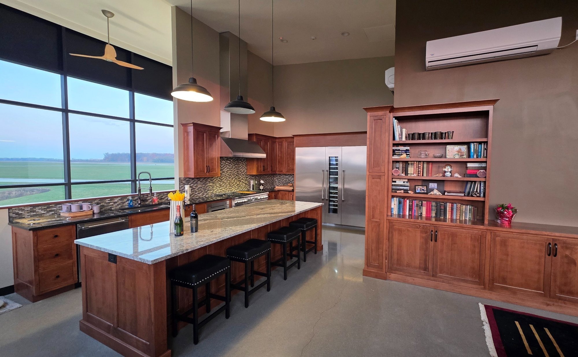 Swift Air Dayton Kitchen Open Concept Granite Island Bar Seating Bookcase